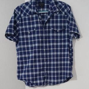 Lucky Brand Men's Blue and White Plaid Shirt